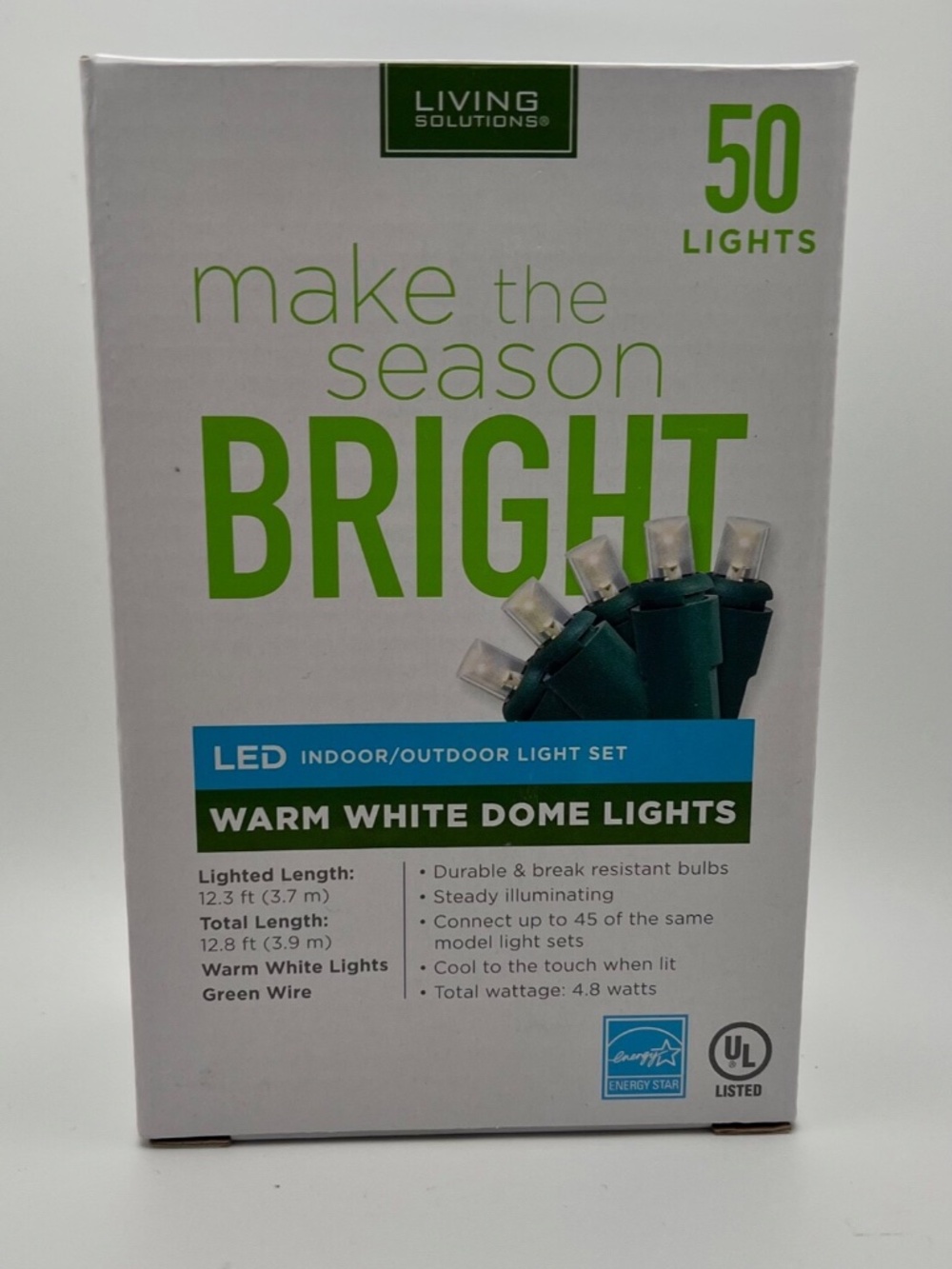 Living Solution 50 LED Warm White Dome Lights Indoor/Outdoor Light Set 12.8ft